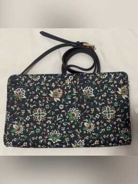 Tory Burch Floral Print Kerrington Navy Soleil Crossbody Bag - Navy Blue/Green